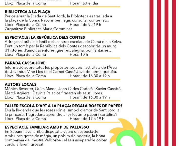 Activitats per la Diada de Sant Jordi a Cassà